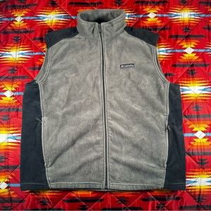 Men's Columbia Fleece Vest XL Tall Gray Full Zip Pockets Outdoor Classic Camp